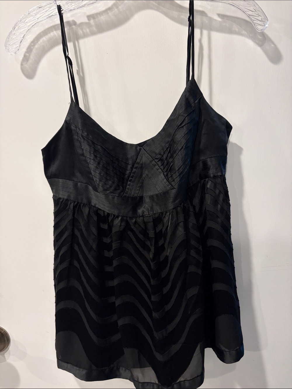 BCBG Maxazria Black Sheer Striped Camisole Tank Top size M spaghetti straps